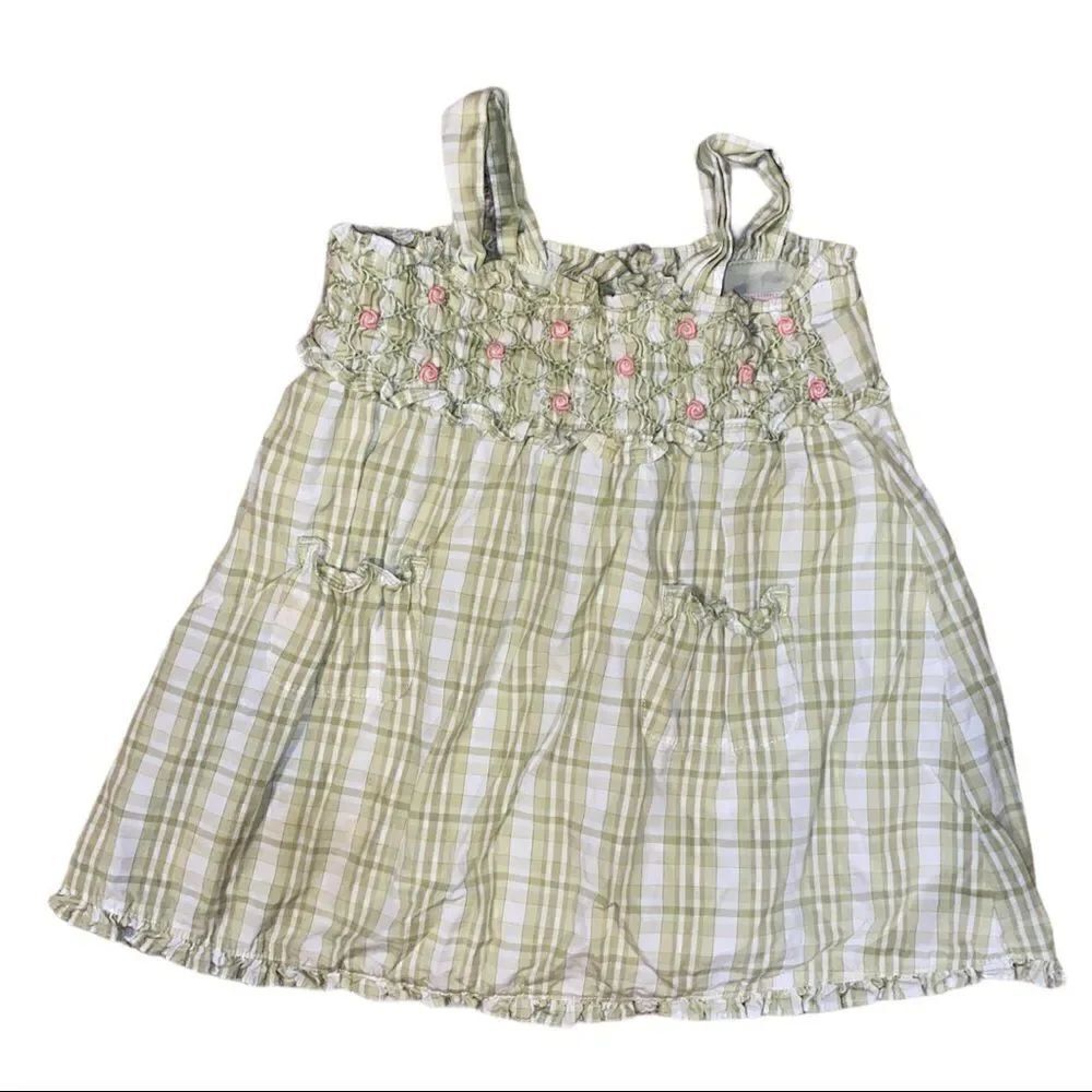 Janie & Jack Baby Girl Green Plaid Floral Dress